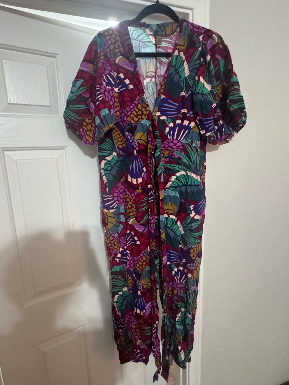 FARM RiO Toucan Brushedstroke Linen Blend Jumpsuit multi color size medium - Picture 4 of 11